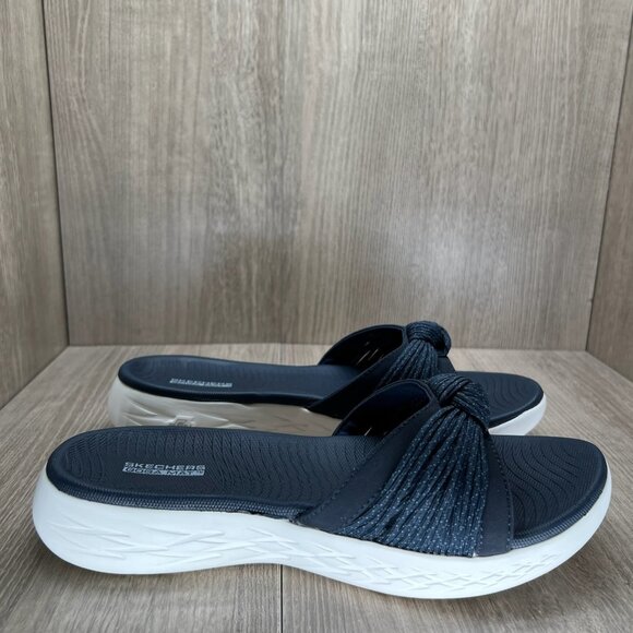 Skechers On the GO 600 Sunrise Slide Sandals Womens 9 Knit Stretch Slip On Navy - Picture 1 of 11